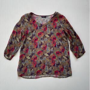 Vtg 90s Colorful Patchwork Printed Boxy Top Sz L / APNY NY / Cottagecore Silky